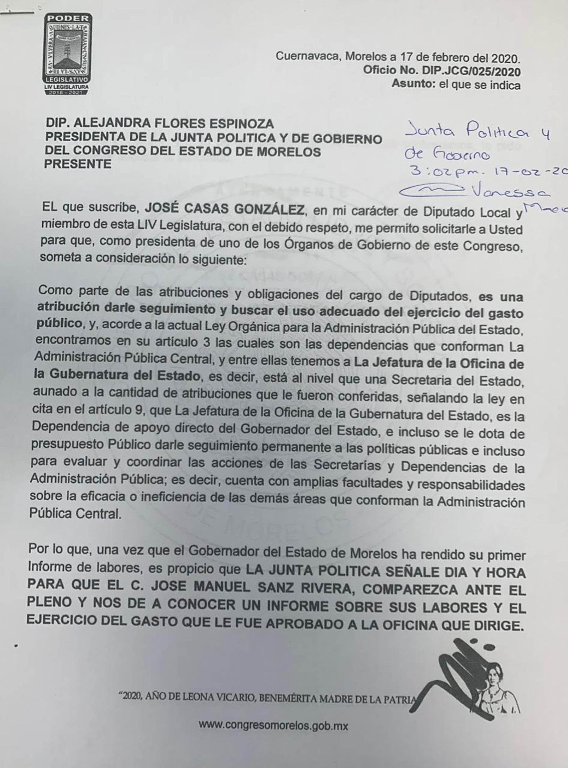 Solicita diputado José Casas González comparecencia del jefe de la Oficina  De La Gubernatura – Morelos Migrante