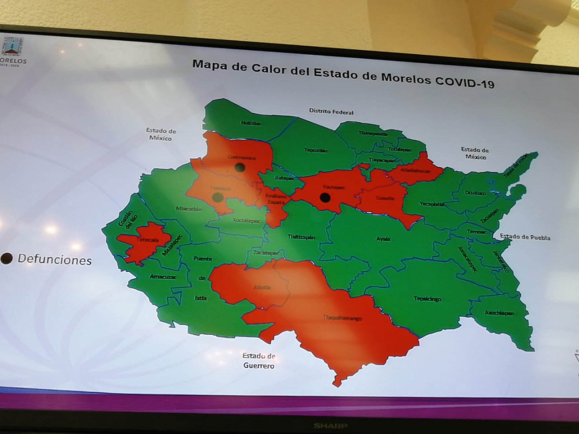 Mapa de defunciones por COVID-19 en Morelos. Foto cortesía