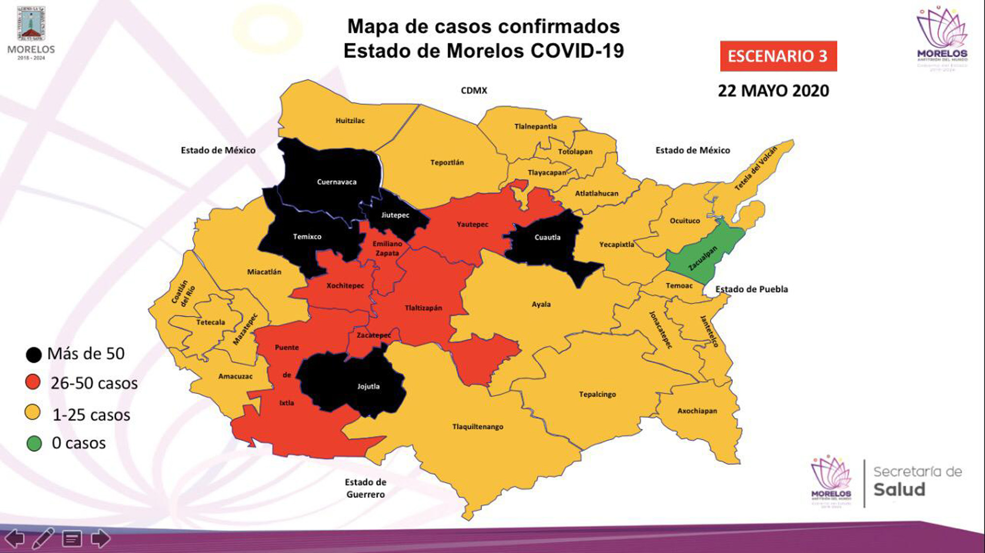 Mapa de casos en el Estado de Morelos