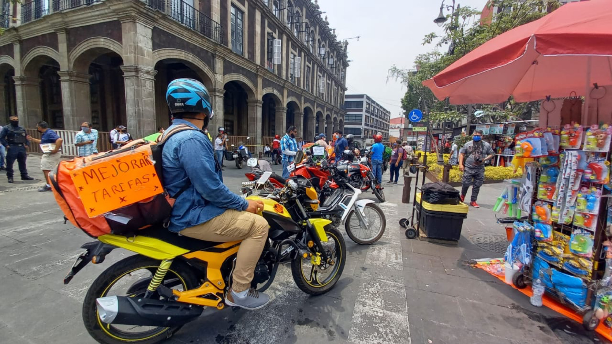 Protesta de repartidores de comida. Foto cortesía
