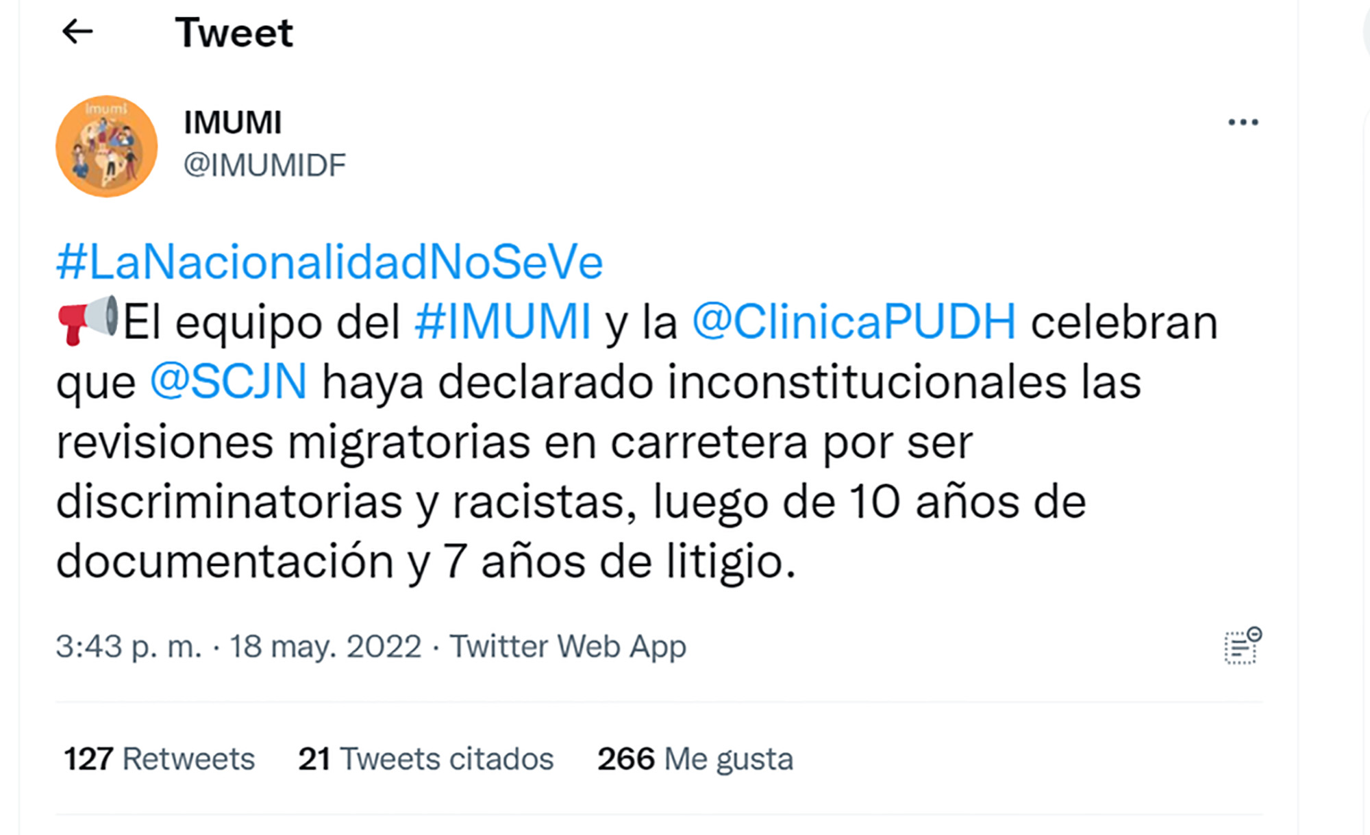 Tuwitter del Instituto para las Mujeres en la Migración